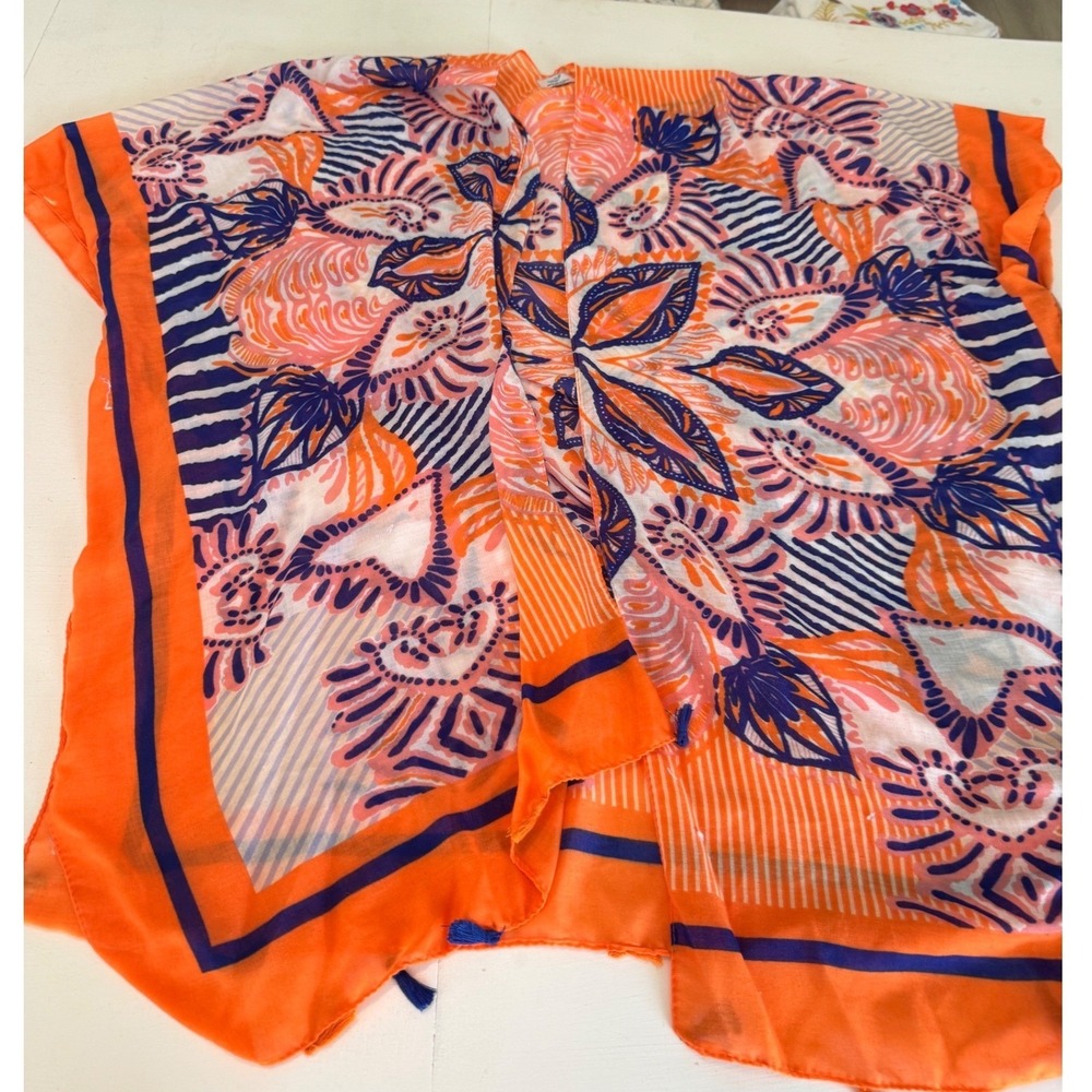 Save The Ocean Womens Kimono Wrap Cover Up Orange Navy Blue Floral Tassel OS
